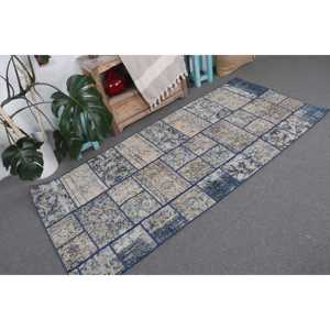 Alfombra Turca Vintage de 3.2x7.1 pies, Alfombra Decorativa, Alfombra Azul con Diseño de Patchwork - Product Image 4