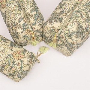 Matelassé écologique Vintage sac cosmétique ensemble 3 Floral pour pochette bloc impression maquillage organisateur étui de voyage glands vanité - Product Image 3