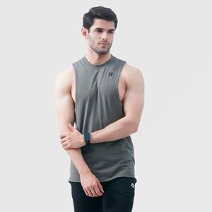 Infinity Motion Gym Tank <b>Top</b> Dark Grey Breathable Motion Tank Hood Collar XL Size Plain Muscle Bodybuilding for Workout Training - Product Image 1