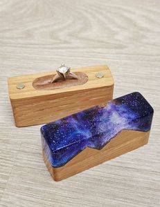 Hecho a mano al por mayor propuesta de compromiso boda única doble ranura de madera y resina caja de anillo de joyería - Product Image 4