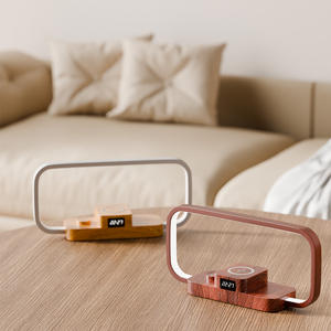 Lampe de table de nuit LED 3 en 1 avec port USB de charge sans fil 10W 5 températures de couleur gradation et horloge en continu - Product Image 3