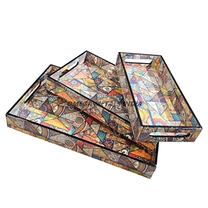 Juego de bandejas de madera de gran venta con ilustraciones abstractas audaces para servir aperitivos de té y café de lujo y estilo ecológico para el hogar - Product Image 1