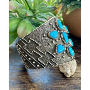 Delbert Arviso High Grade <b>Sleeping</b> Beauty Turquoise Sterling Silver Tufa Cast Cuff Bracelet - Product Image 3