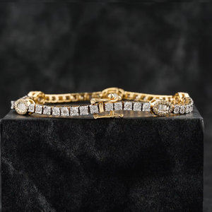 Bracelet Tennis Moissanite en diamant de forme ovale avec bracelets en diamant rond plaqué or 925 sterling pour femme - Product Image 1