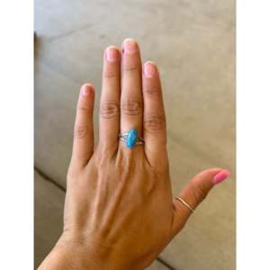 Navajo Handmade Sterling Silver <b>Turquoise</b> <b>Ring</b> Size 8.5 Boho Statement Jewelry - Product Image 2