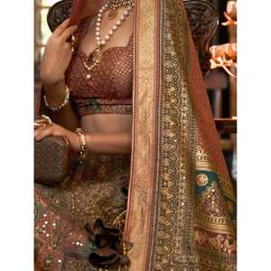 Impresionante Lehenga Choli Indio de Seda Rajwadi Marrón con Dupatta, Tejido en Georgette, para Bodas, Festivales y Ropa Étnica, Salwar - Product Image 6