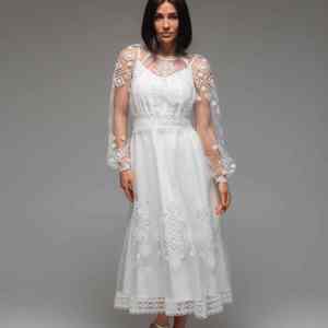 Vestido de novia bohemio de encaje bordado Vestido MIDI blanco leche para fuga o aspecto nupcial civil S M L - Product Image 3