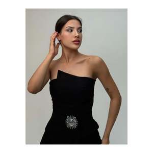 Elastic Women's Belt with <b>Silver</b> Buckle, <b>Jacket</b> Belt, Shirt Belt, Dress Belt - Black-<b>Silver</b> - Product Image 4