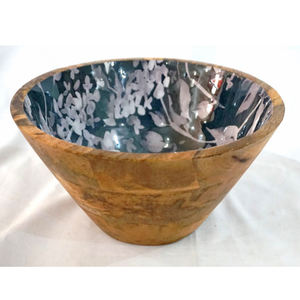 Cuencos de madera con estampado de esmalte rústico moderno, plato redondo para servir ensaladas, recubierto con papel para fiestas, cuencos decorativos de esmalte de madera - Product Image 5