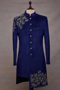 NEW TRENDY---DESIGN of ZARI EMBROIDERY on ROYAL BLUE SHERWANI WITH <b>PANT</b> DRESS for PARTY-WEAR/WEDDING @ 2024 - Product Image 2