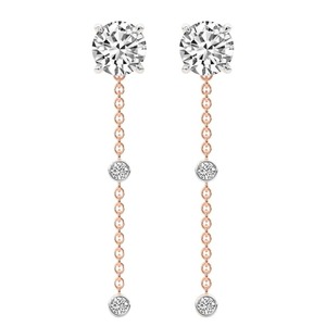 Boucles d'oreilles cascade en or massif 14K avec diamants de laboratoire, 1 carat total, couleur F-G, pureté VS, 6 diamants, chaîne linéaire tombante - Product Image 2