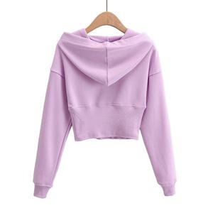 Sudadera de Alta Calidad para Mujer, Color Sólido, Cuello con Cremallera, Estilo Crop Top, de Algodón - Product Image 2