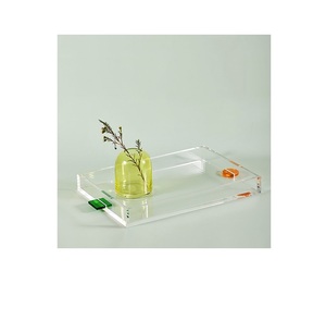 Wholesale Custom <b>Clear</b> Acrylic Tray with Handle High Quality Serving Tray with white color Custom logo - Product Image 1