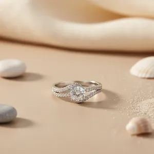 Bague de fiançailles solitaire en argent pour femme, diamant taille ronde, platine rhodié, diamant taille poire géométrique, taille marquise - Product Image 3