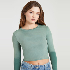 Ropa de calle ajustada con diseño de mangas Reglan personalizada de alta calidad, camisas de manga larga estirables ligeras de algodón 100% para mujer - Product Image 2