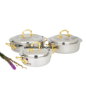 Juego de tres ollas calientes de metal de excelente calidad cazuela de diseñador hecha a mano clásica elegante nuevo calentador de alimentos de metal - Product Image 6