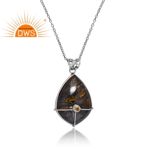 Collar con colgante de piedras preciosas de hierro con citrino Natural y ojo de tigre de Plata de Ley 925 más vendido, joyería personalizada para mujer, regalo para él - Product Image 2