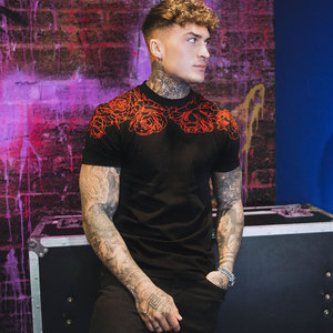 2022 nouveaux hommes coupe ajustée palangre Gym t-shirt Camiseta avec goutte plus longue ourlet incurvé Muscle mince ajusté 95% coton 5% élasthanne - Product Image 3