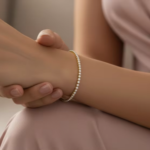 กำไลข้อมือแบบยืดหยุ่นสำหรับผู้หญิง ทอง 14K และเพชรธรรมชาติ |   แหวนโรเดียมชุบ 2.00 กะรัต ทรงกลมเจียระไนแบบบริลเลียนท์ สำหรับใส่ทุกวัน - Product Image 4