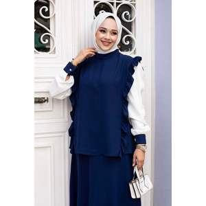 Ensemble Hijab 2 Pièces à Volants Bleu Marine - Product Image 3