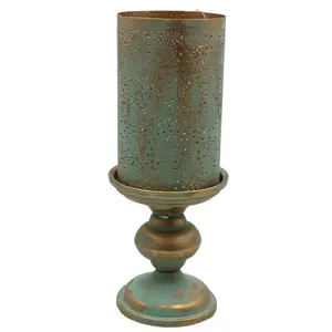 Wedding Decoration Iron Candle Pillar Holder With Shade Gold With Green Antique Colour Luxury Design Candle Stand For Home Deco