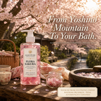 Savon liquide pour le corps OEM Sakura Cherry Blossom avec pétales réels visibles, 50%-80% d'ingrédients actifs, pour tous types de peau, vente en gros, 500ml, marque privée