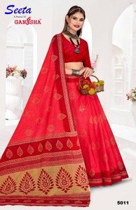 Nhu Cầu Cao Tay Khối In Bông Mulmul <span class=keywords><strong>Saree</strong></span> Với Áo Mảnh Bông Mềm Mùa Hè Mặc Quần Áo Vải Tay Vẽ In Ấn - Product Image 3