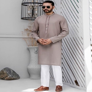 Designer Latest Shalwar Kameez Neck Embroidery <b>Work</b> Cotton Long Sleeve Breathable <b>Men's</b> Muslim Clothing Wholesale Price 2024 - Product Image 1