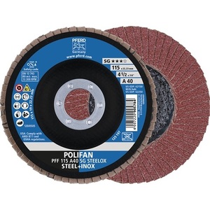 POLIFAN a SG STEELOX 125 mm Disque à lamelles conique en Corindon Normal INOX Grain 80 Lot de 10 disques de ponçage PFERD - Product Image 1