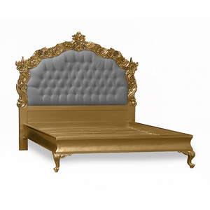 Lit Louis XV Patrice en bois de palissandre massif de haute qualité avec finition dorée et tissu gris pour usage intérieur. - Product Image 3