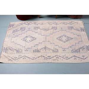 Vintage Turkish Kilim <b>Rug</b> Beige Gray 3.1 X 5.5 ft Handmade <b>Flat</b> Weave Jacquard Technique Patchwork Wool Latex Hallway Rectangle - Product Image 3