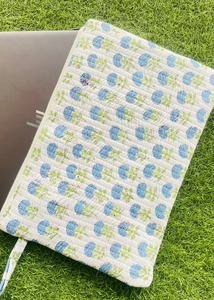 Blanc bleu clair bloc-imprimé matelassé Durable Vintage pochette pour ordinateur portable pur coton doux main léger Simple bureau d'affaires - Product Image 2