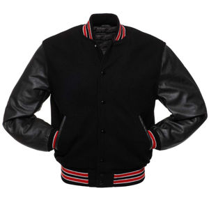 Veste bomber de baseball pour homme, col montant, logo sur le devant, polyester/nylon, vêtements d'extérieur, noir rouge - Product Image 2