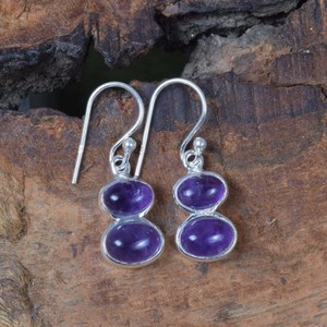 Super Quality Amethyst 925 Sterling Silver Natural Oval Cabochon Bezel Setting Dandle Drop <b>Hook</b> Claps <b>Earring</b> Handmade Jewellery - Product Image 3