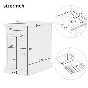 Vintage Espresso bijzettafel met USB-oplaadstation en bekerhouderlade, multifunctionele bijzettafel voor de woonkamer - Product Image 6