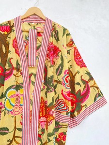 Bata Kimono Unisex 100% Algodón Puro, Transpirable, con Cuello en V, Cierre de Cinturón, Estampado de Aves, Larga, Suave, para Dormir, Descansar o Usar en la Playa - Product Image 2