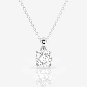 Colgante de Plata de Ley con Moissanita Corte Cojín y Diamante Solitario Deslumbrante - Product Image 4