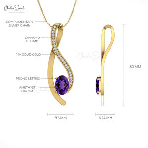 Nouveauté 0.4 CT ensemble pendentif améthyste africaine 14k or massif coupe ronde diamant superposition pendentifs articles en gros en vrac - Product Image 5