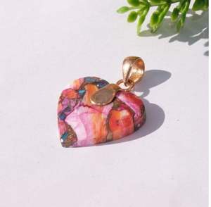 Colgante de Plata de Ley 925 con Turquesa Rosa y Cobre, Chapado en Oro, Hecho a Mano, con Forma de Corazón - Product Image 3