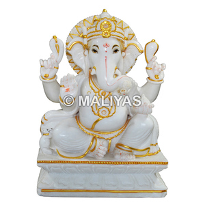 Statue de Ganesh en marbre blanc |   Idole du Seigneur Ganesha en marbre blanc pur pour la maison, le bureau et le temple - Product Image 1