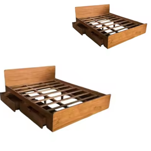 Cama de madera maciza de teca con cajones de almacenamiento de la mejor calidad, lista para exportar, hecha a mano por artesanos de Java Central - Product Image 3
