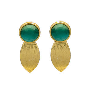New Arrival <b>Emerald</b> Gemstone Golden Leaf Drop <b>Earring</b>, Regular <b>Stud</b> <b>Earrings</b> - Product Image 1