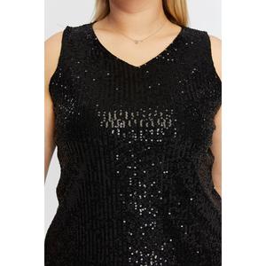 Chemise noire sans manches grande taille avec paillettes - Product Image 2