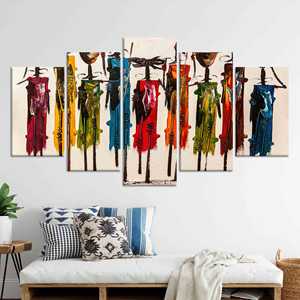 Toile imprimée élégante : motif vitrail aux couleurs vives représentant des personnes africaines, lot de 5 toiles - Product Image 1