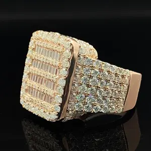 Anillo de moissanita con corte baguette de lujo estilo hip hop, plata de ley 925, joyería personalizada con incrustaciones de diamantes para hombre - Product Image 3