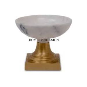 Petite base de texture martelée plaquée or de haute qualité avec bol de forme ronde en marbre blanc du fabricant indien à bas prix - Product Image 6