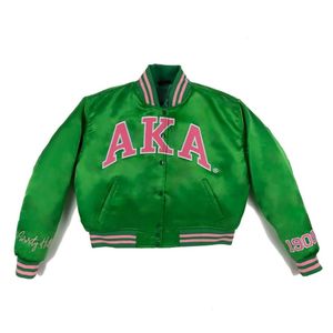 AKA giacca Varsity verde con maniche all'ingrosso giacca Bomber alla rinfusa di abbigliamento personalizzato da sorellanza produttore HBCU Divine nove - Product Image 1