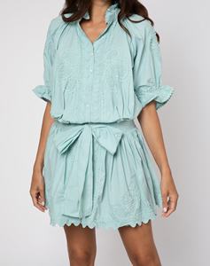 100% Cotton Poplin <b>A</b>-<b>Line</b> Blouse <b>Dress</b> Fashionable Scallop-Edged Shirt Adjustable Elastic Waist Tie Ric Rac <b>Pattern</b> Decorations - Product Image 3