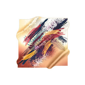 Beige Digital Print <b>Silk</b> Twill <b>Scarf</b> with Abstract Pattern - Product Image 1