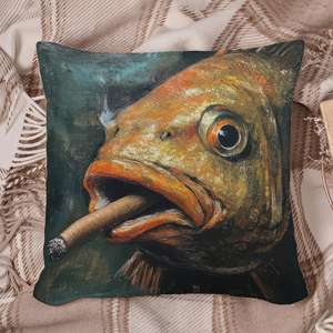 Almohada con estampado abstracto de pez ahumado - Diseño moderno con efecto de humo, 18"x18" - 45x45 cm - Product Image 2